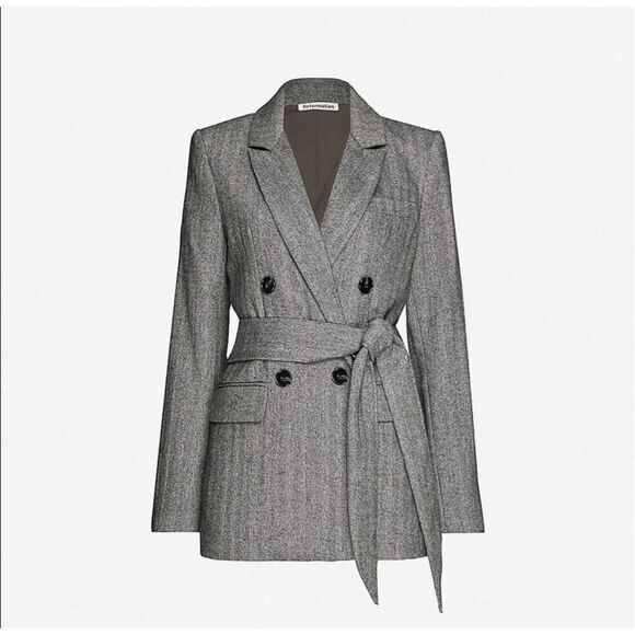 Reformation Newcastle Herringbone Belted Double Breasted Blazer S - Picture 1 of 9